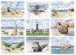 Preview: Postkarte DIN-A6 Aquarell Maritim Kunst Druck Kunstdruck Nordsee Strandkorb Leuchtturm Insel Juist Meer Strand Dünen